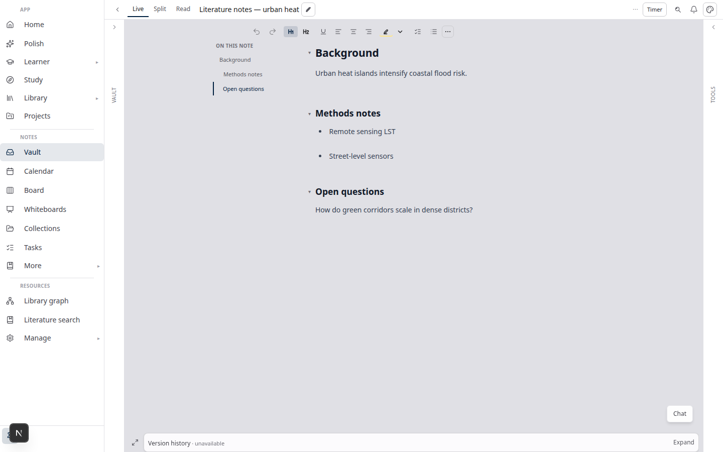 Demo Notes — editor Live dan alatan vault