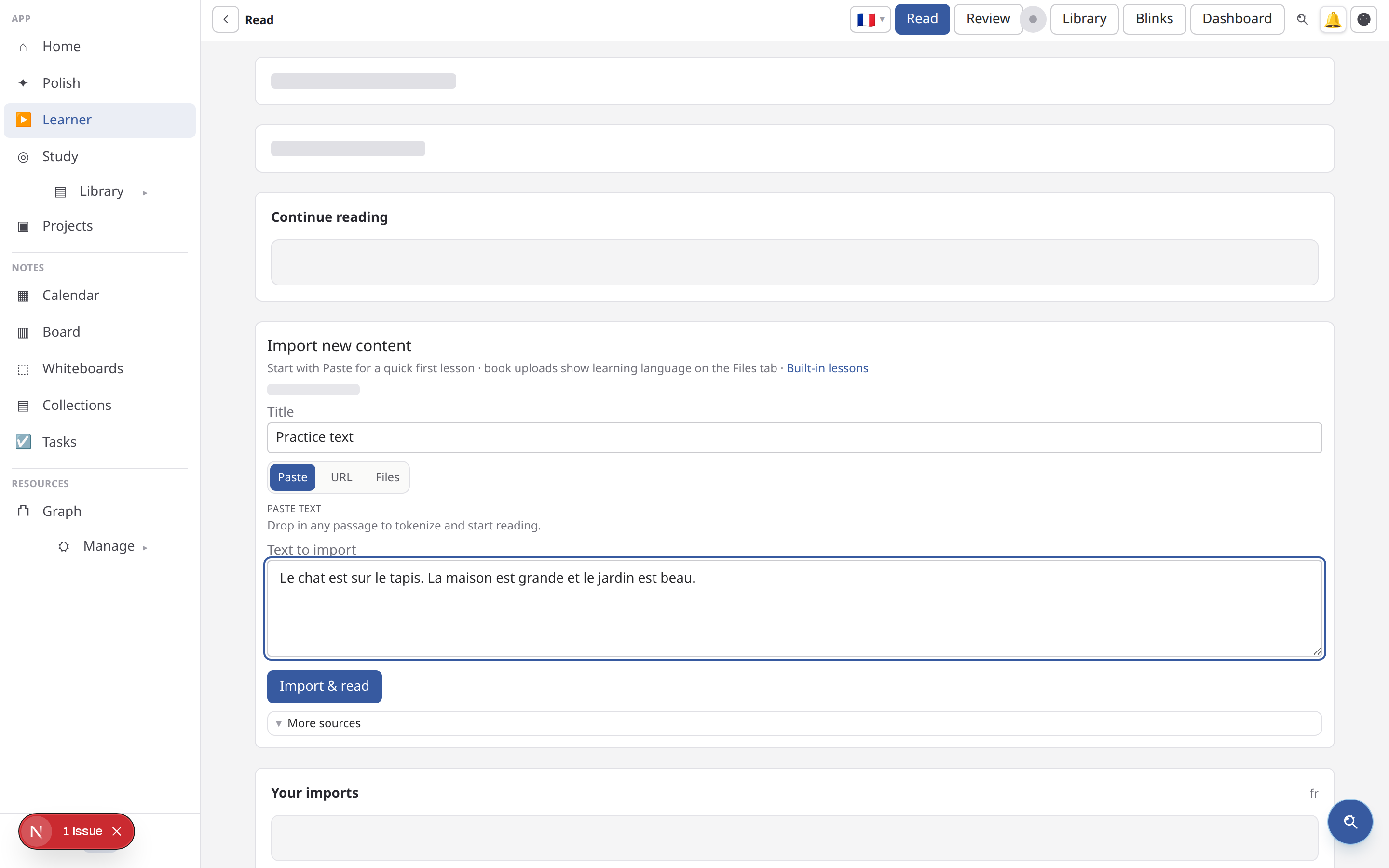 Learner import form with paste, URL, and file choices